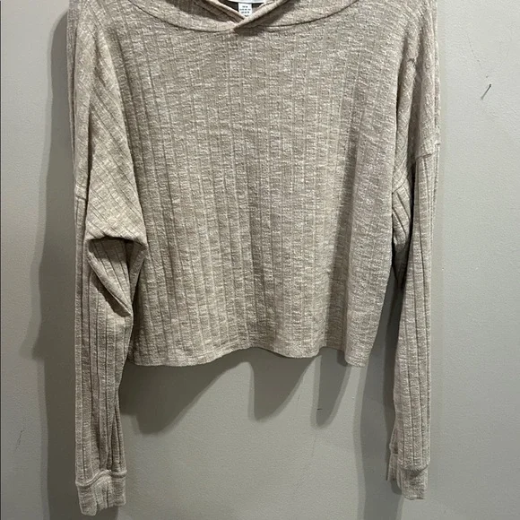 Topshop Beige Ribbed Hoodie - Picture 3 of 7